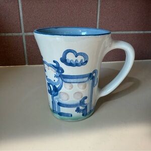 Blue and White Ceramic Mug with Cow Design